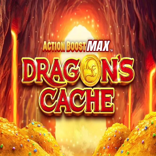 Action Boost Max Dragon's Cache slot logo by SpinPlay Games at Twin Casino
