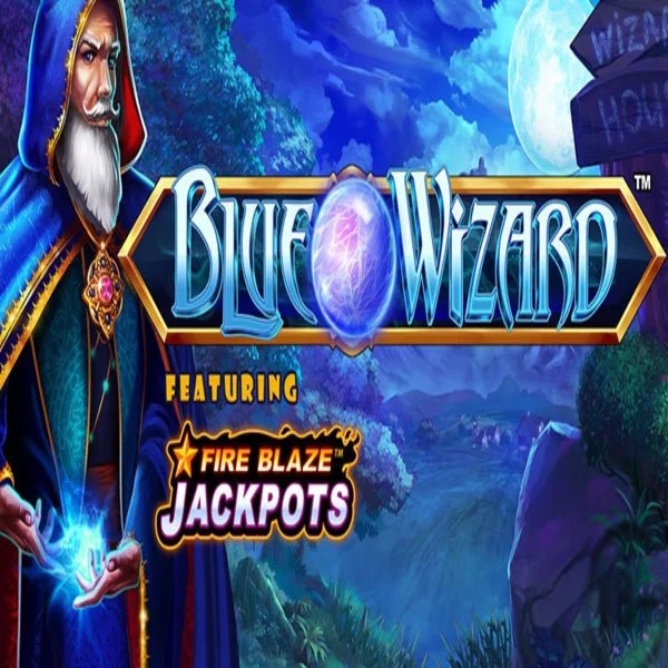 Blue Wizard Fire Blaze Jackpots slot logo by Rarestone Gaming at Twin Casino